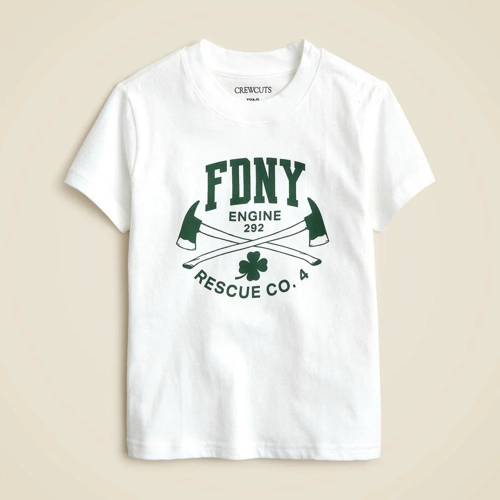 NWT!! J. CREW‎ Crewcuts Kids' FDNY Limited Edition Short Sleeve Shamrock L 10-11